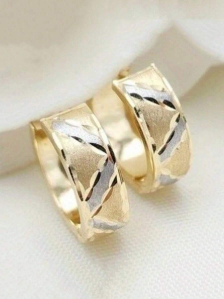 Pendientes redondos de estilo minimalista elegante, pendientes versátiles con estampado impreso, pendientes creativos para uso diario y festivo, regalo de mujer de moda y delicado - Dorado - Ver 1
