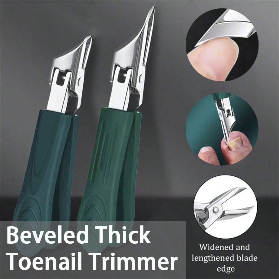 2Pcs/Set Anthropometric Thick Toenail Care Tool - Stainless Steel Precision Trimmer With Ultra-Sharp Beveled Edge, Safety Guard & Soft Grip, Elderly-Friendly Nail Beauty Kit, Ultra-Pointed 25° Nail Clippers, Ingrown Nail Clipper, Anti-Splash Nail - Teal Blue - View 1