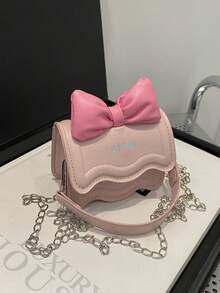 1pc Western Cute Korean Shoulder Bag Bow Chain Messenger Bag, Fashionable Small Square Bag With Bow Decoration, Fashionable Chain Shoulder Strap Messenger Bag, Sweet And Cute Princess Style Handbag, Suitable For Teenagers Daily Shopping And Party, Cute Western Messenger Bag - Bow Crossbody Bag - View 11