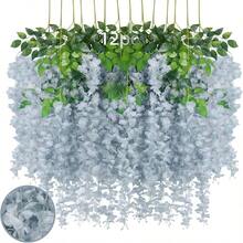 12 Pack Of Artificial Wisteria Vine Wreath, Wisteria Wreath, Wedding Garden Decor, Wedding Decor, Bridal Bouquet, Artificial Flowers Decoration. (16 Colors) - 淺灰色 - 查看 8