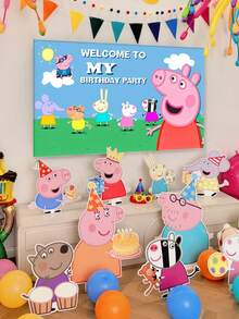 Peppa Pig Theme Cartoon Bedroom Dormitory Rental Room Decoration Birthday Banner Cartoon Animal Scene New Little Pig Birthday Background Cloth Banner Cartoon Theme Party Background Decoration Supplies - Multicolor - View 2