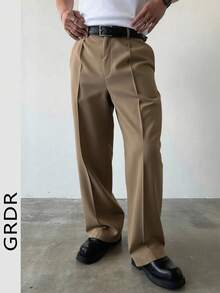 GRDR Herrmode, lösa kostymbyxor med vida ben, lämpliga för både vardags- och affärskläder - Kaffebrun - Visa 2