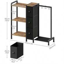 Purse Organizer For Closet Large Capacity Purse Rack With 4 Hooks 3 Shees And 3 Drawers Freestanding 3-Tier Handbag Organizer For Bedroom And Living Room Rustic Brown And Black HO01BR - Nâu đen mộc mạc - Xem 7