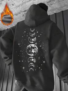 Áo Hoodie Nam Zrgoth, Áo Hoodie Phong Cách Đường Phố Mỹ Thu Đông Mới với Họa Tiết Vũ Trụ, Lót Lông Cừu. - Màu xám đen - Xem 1