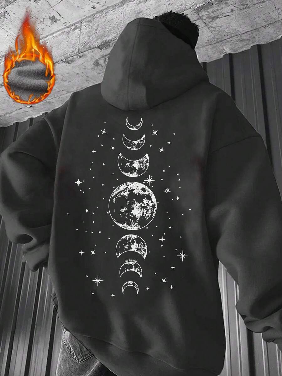 Áo Hoodie Nam Zrgoth, Áo Hoodie Phong Cách Đường Phố Mỹ Thu Đông Mới với Họa Tiết Vũ Trụ, Lót Lông Cừu. - Màu xám đen - Xem 1