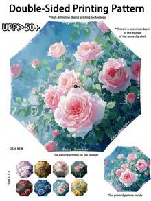 1把新款折叠伞高清双面印花遮阳伞油画风格雨伞春夏秋冬通用男女学生防晒防紫外线伞 - 如圖 - 查看 2