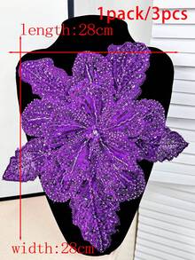 New 3D Multi-Layer Embroidered Crystal Rhinestone Center Flower Petal Handmade Applique Sewing Accessory, Length: 29cm, Width: 28cm - Dark Purple - View 23