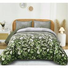 3 Pieces Soft Green Leaf Coverlet Bedspread Set For Bedroom Queen King Size Quilted Floral Patchwork Bedding Set With 2 Pillowcases Christmas Gift Bedroom Decor Festival Gift,Machine Washable - Green Leaf - View 13