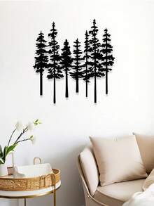 1pc Unique Pine Forest Iron Silhouette Wall Decor - Natural Style Home Decoration With Modern Farmhouse Vibe, Ideal Gift For Nature Lovers To Add Rustic Charm To Living Room, Bedroom Or Office