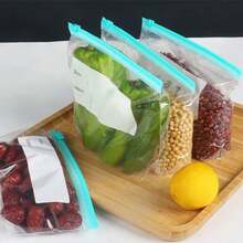 Reusable Zipper Lock Storage Bags, Airtight Seal Bags For Food Preservation, FDA Certified Reusable Food Storage Bags For Women, Leakproof Zipper Lock Bags, Microwave , Kitchen Organizer With Write-On Labels  (3 Sizes) - Transparent - View 6