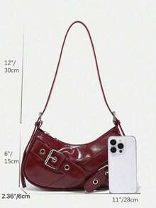 1pc Vintage Wine Red Patent Leather Y2K Gothic Style Shoulder Bag With Rivet Decoration For Women, Suitable For Daily Use And Travel, Tready Crescent Moon Bag For Women, Fashionable Burgundy Bag, Retro Inspired Bag For Women, 2000s Fashion Style Bag For Women, Vintage Bag For Women, Halloween Purse Perfect For Fancy Party Halloween Fashion & Gothic Fashion - Màu Đỏ Sâu - Xem 4