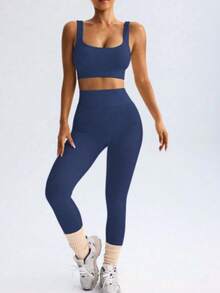 Ribbed Fitness Set - Soft Comfort And Practicality. - Navy Blue - View 2