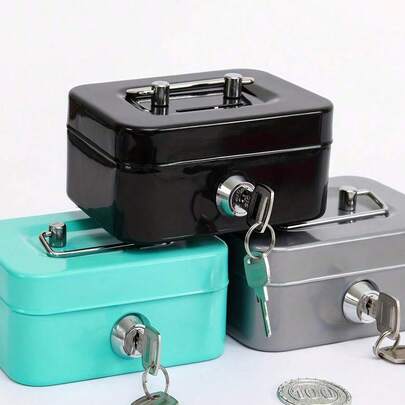 Caja de almacenamiento con cerradura de metal, alcancía, alcancía portátil creativa para adultos, organizador de llaves pequeño, caja de monedas con cerradura, caja de almacenamiento de efectivo de metal con cerradura de llave, organizador de llaves de metal con asa superior, lata de ahorro de monedas para adultos