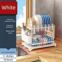 1个双层碗碟沥水架，带滴水盘，大容量节省空间厨房用具收纳盒，适用于厨房台面、厨房整理和收纳、厨房配件 - 黑色 - 查看 8