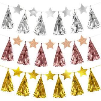[5pcs+6pcs] Star Tassel Garland, Gold Foil Hanging Banners, Wedding, Valentine's Day, Birthday Party Decor