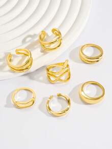 7pcs Gold Metal Thick Ring Set, Minimalist Criss-Cross Rings, Women Layered Simple Ring Jewelry - Gold - View 6