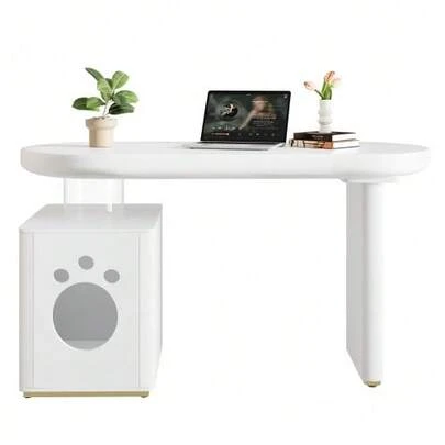 Desk With Pet Basket – 117 * 50 * 76 Cm, Fully Lacquered, Rounded Curves, 5 Cm Thick Legs, Stable And Modern, White French Style, Pet Sizes M–XL