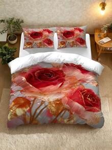 2/3pcs Floral Digital Print Brushed Duvet Cover Set, Soft & Comfortable, Suitable For Bedroom, Guest Room, Gaming Room, Hotel, Dorm, Can Be Used As Gift - Multicolor - View 4
