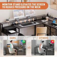 L-Shaped Reversible 76-Inch Textured Computer Desk With Filing Drawer For Home Office Or Corner Office, With Storage And Power Outlet, L-Shaped Computer Desk With Shelf - Grey - View 3