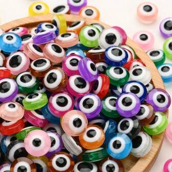 50pcs/100pcs 8mm Porous Resin Flat Round Fish Eye Loose Beads For Jewelry Making Diy Bracelet Necklace Handmade Beaded Craft Supplies
