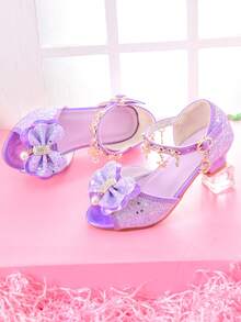 Girls' Fashion High Heel Sandals, Rainbow Glitter Kids Pageant Shoes For Runway Show, Party, Performance - 紫色 - 查看 3