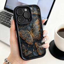 Funda de Teléfono Diseño de Mariposa Negro y Dorado para  15 Pro Max  14 Pro  13  Galaxy S23 S22 S21 Protector de Teléfono Funda de Pareja Regalo para Él Ella San Valentín Cumpleaños - Café integral - Ver 1
