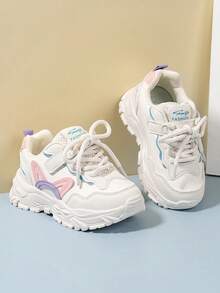 儿童运动鞋，女童真皮魔术贴多功能休闲厚底运动鞋，中童及大童轻便跑步鞋，婴儿软底幼儿鞋 - 粉色 - 查看 7