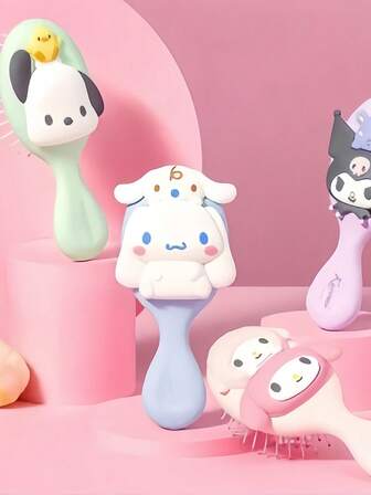 Sanrio 1 件装授权 3D 按摩气枕梳 - 便携迷你旅行梳，打造柔顺秀发（饰有 Hello Kitty、My Melody 和 Budding Dog 等卡通人物） - 可爱、可折叠、小巧，是圣诞节、新年、情人节等节日送礼的完美之选。
