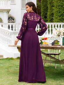 MIUSOL Spitze Schlüsselloch Ausschnitt Laternenärmel Rüschenkragen Formelles Abendkleid, Hochzeitsgast Kleid, Abendkleid, Ballkleid