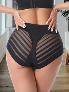 4pcs Set Solid Color Mesh Hollow High Waist Sexy & Comfortable Ladies Briefs - Multicolor - View 6