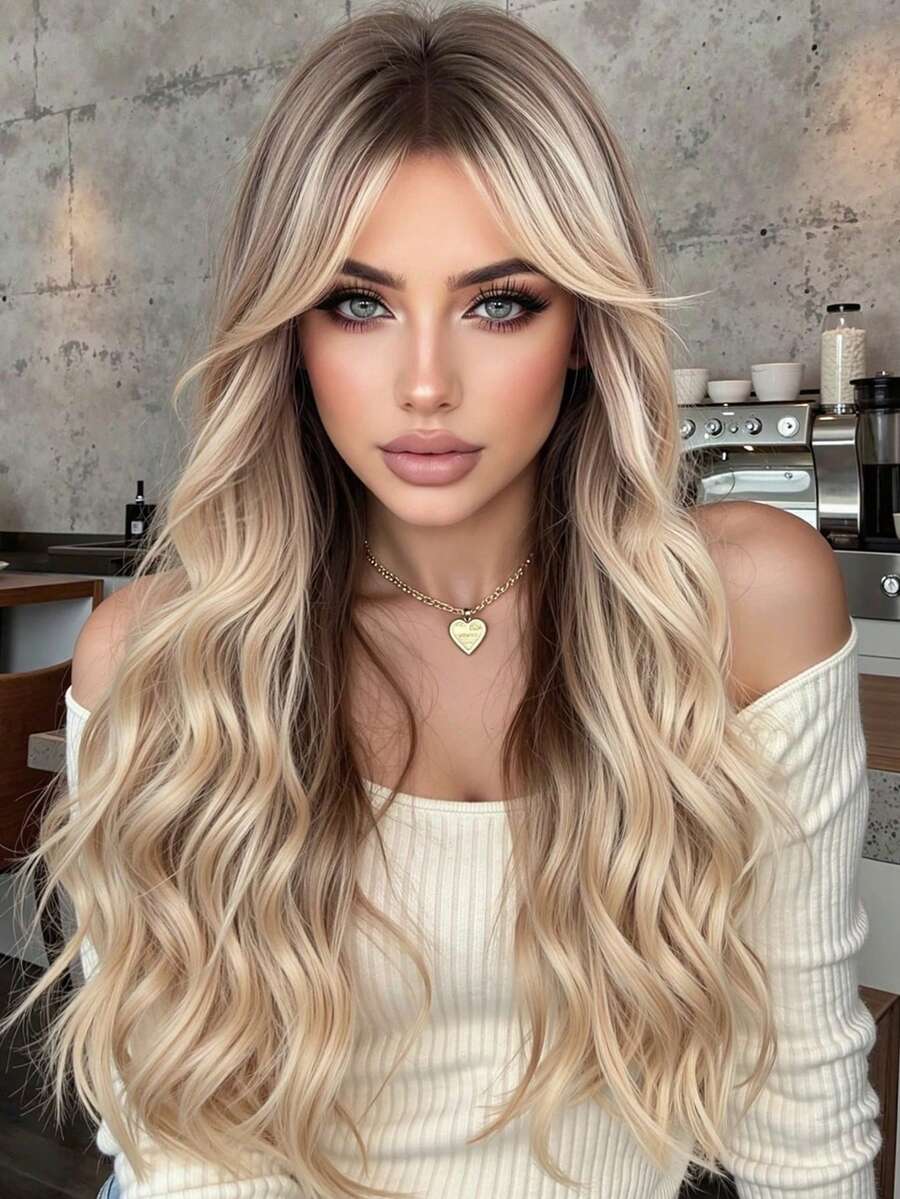 1 pieza de peluca sintética resistente al calor con degradado de color rosa rizado, de 28 pulgadas de largo, hecha de fibra, apta para uso diario, pieza de cabello natural y realista. - Degradado - Ver 1