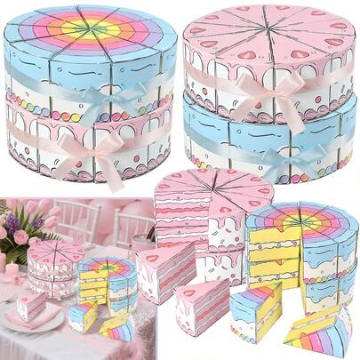 10 Pcs Birthday Gift Boxes Triangle Paper Treat Boxes Container With Ribbon Cartoon Pink Blue Party Favor Boxes For Wedding Shower Birthday Party Gift Wrapping Supplies Table Decorations