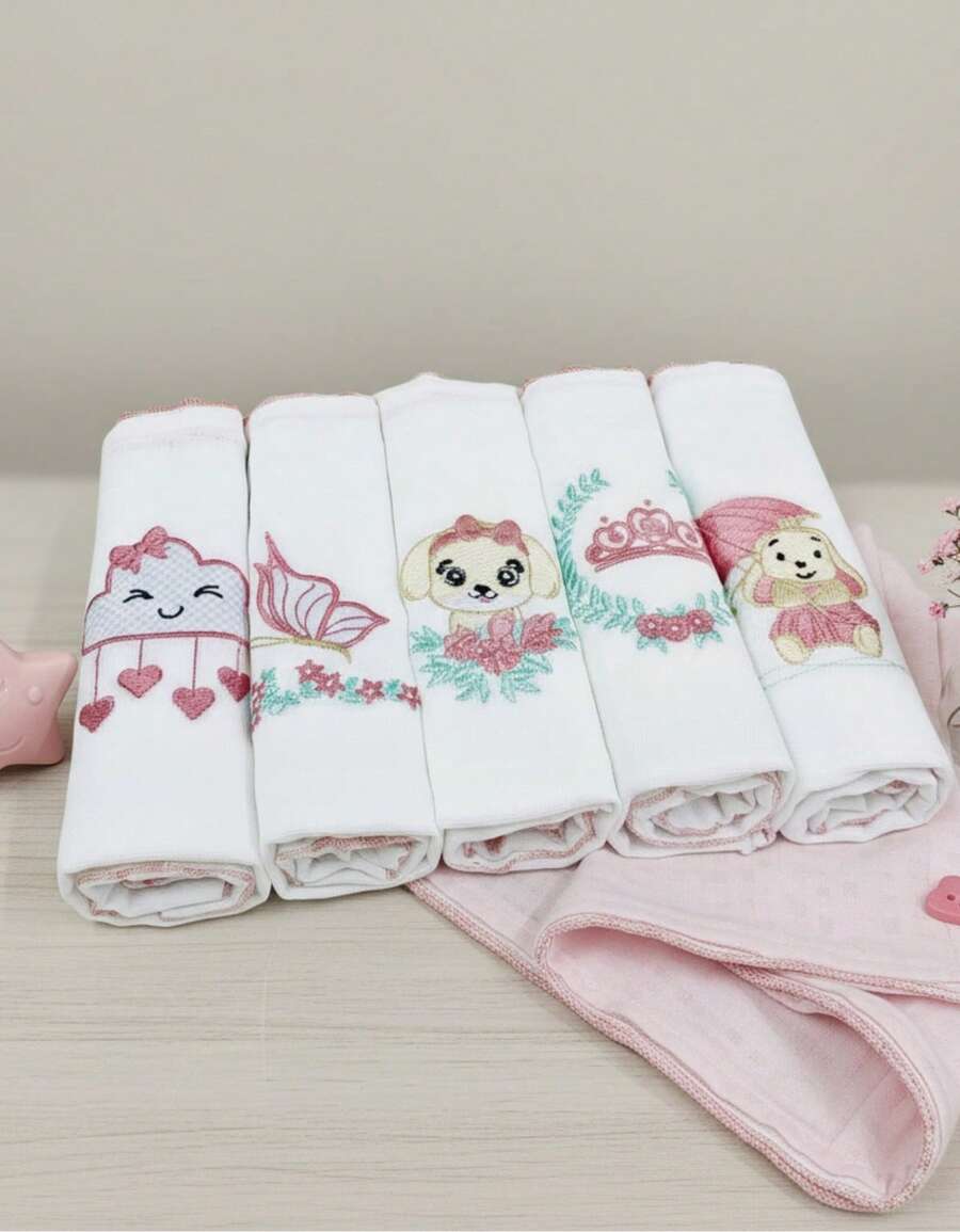 Set Of 5 Double-Layer Cloth Diapers With 100% Cotton Trim For Girls And Boys - Màu hồng gỉ - Xem 1