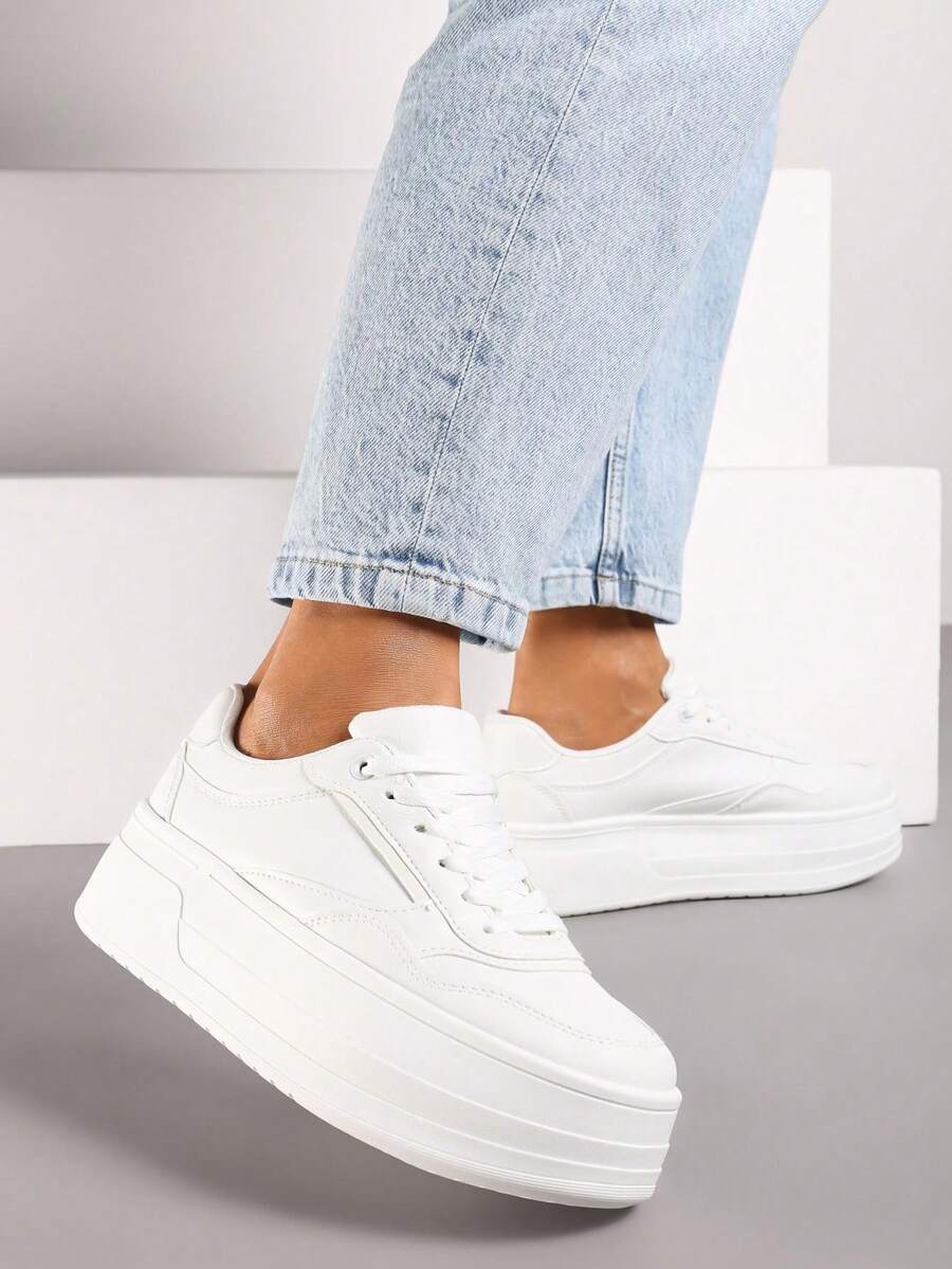 Zapatillas de plataforma suaves para mujer, de estilo casual para primavera y otoño - Blanco - Ver 1
