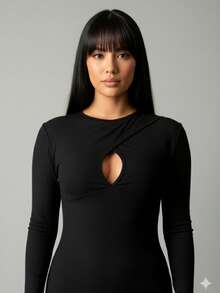 Women's Long Sleeve Midi Slit Drop Ribbed Winter Dress - 黑色 - 查看 5