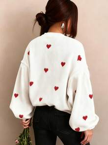 秋冬女装情人节可爱休闲心形图案宽松时尚圆领长袖毛衣，基本款毛衣，商务休闲女装，秋季上衣，秋季毛衣，女士冬装，女士秋冬装，秋季服装