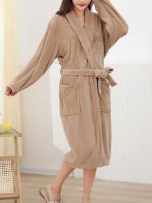 1pc Women's Wearable Bathrobe, Dark Brown Summer Wedding Home Bathroom Decor Back To School - Coffee Brown - View 5