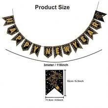 New Year Decorations 2026,Happy New Year Banner With Shiny Letters, 2026 New Year Eve Party Supplies, Premium Black And Gold Party Decorations For New Year Holiday Indoor Outdoor - Multicolor - View 2