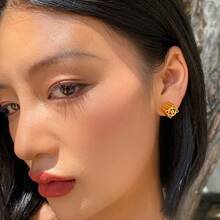 1 Pair Of Brass Gold-Plated Solid Stud Earrings - Hoa tai vàng cao cấp - Xem 4