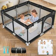 Baby Playpen With Mat,Baby Gate,Suitable For Family Use,Perfect For Nursery, Living Room And Outdoor Play,Baby Entertainment Play Center,Newborn Gift - 黑色 - 查看 9