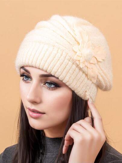 1 Pc Cozy Knit Beret For Women - Warm, Stretchy Acrylic Winter Hat With Ear Protection, Perfect For Skiing & Outdoor Gatherings