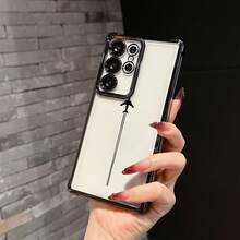 Funda de Teléfono con Patrón de Despegue de Avión Negro para Samsung S25/S24/S23/S22 FE/Ultra Plus 4G/5G, Funda Transparente Suave a Prueba de Golpes - Colores mixtos - Ver 6