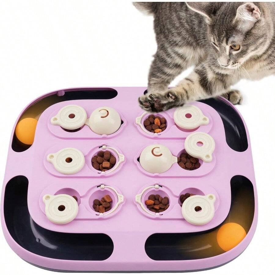 2 In 1 Interactive Cat Puzzle Toy With Track Ball For Mental Stimulation And Physical Exercise Food Dispenser Slow Feeder Enrichment Toy Designed For Bored Indoor Adult Cats And Kittens To Prevent Destructive Behavior And Promote Healthy Play And Feeding Habits - như hình ảnh - Xem 1