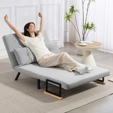 HOMCOM Sofá Cama de 2 Plazas 4 en 1, Sofá Cama Plegable Tapizado en Terciopelo con Respaldo Ajustable de 5 Niveles y Almohadas Acolchadas, para Oficina, Dormitorio, Salón, 102x73x81 cm, Gris Claro - Gris Claro - Ver 5