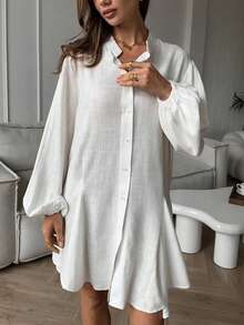 For New Two-Way Design, Loose Fit, Casual Style. Flat Collar Basic Simple Casual Elegant Fashion Bohemia West Vacation Elegant And Ladylike Tea Party Brunch Outfit Going Out Beach Street Wear White Short Women's Dress - White - View 3