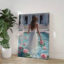 Arte en lienzo de dama elegante con vestido blanco y marco de madera - Escena junto al tranquilo lago con rosas rosadas, perfecto para decoración de hogar, oficina o sala de estar, pinturas decorativas planas para sala de estar, póster con marco, pósters, pinturas de pared, marcos de fotos, Virgen de Guadalupe, salas de estarcuadros decorativos para sala,poster,con marco,posters,cuadros para la pared ,marcos para cuadros,cuadro,virgen de guadalupe,salas - transparente - Ver 3