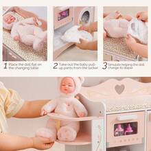 ROBUD 2-In-1 Doll Changing Table And Styling Chair - Pink Wooden Baby Care Play Toy Set With Simulated Washing Machine And Flip Table, Suitable For Children Aged 3-12 - Pink - View 8