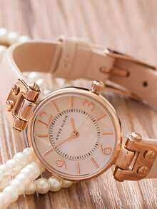 Anne Klein Đồng hồ đeo tay dây da dành cho nữ với mặt số dễ đọc Đồng hồ thạch anh dành cho nữ Đồng hồ công sở thông thường Đồng hồ chống nước dành cho nữ Vỏ tông vàng Đồng hồ analog có dây đeo có thể điều chỉnh - Hoa hồng vàng - Xem 5