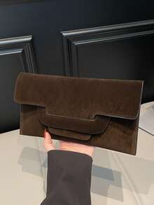 Túi phong bì trơn màu mờ cổ điển mới, ví cầm tay da lộn có nắp, túi xách thường ngày, túi đựng tài liệu, thích hợp để mua sắm, gia đình, túi đựng mỹ phẩm, mùa thu/đông - Cà phê - Xem 10