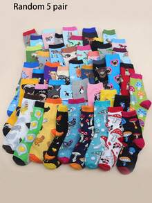 1/5/10/15/20双装男女通用动物系列休闲中筒袜，可爱时尚设计，四季皆宜，穿着舒适 - 彩色 - 查看 5